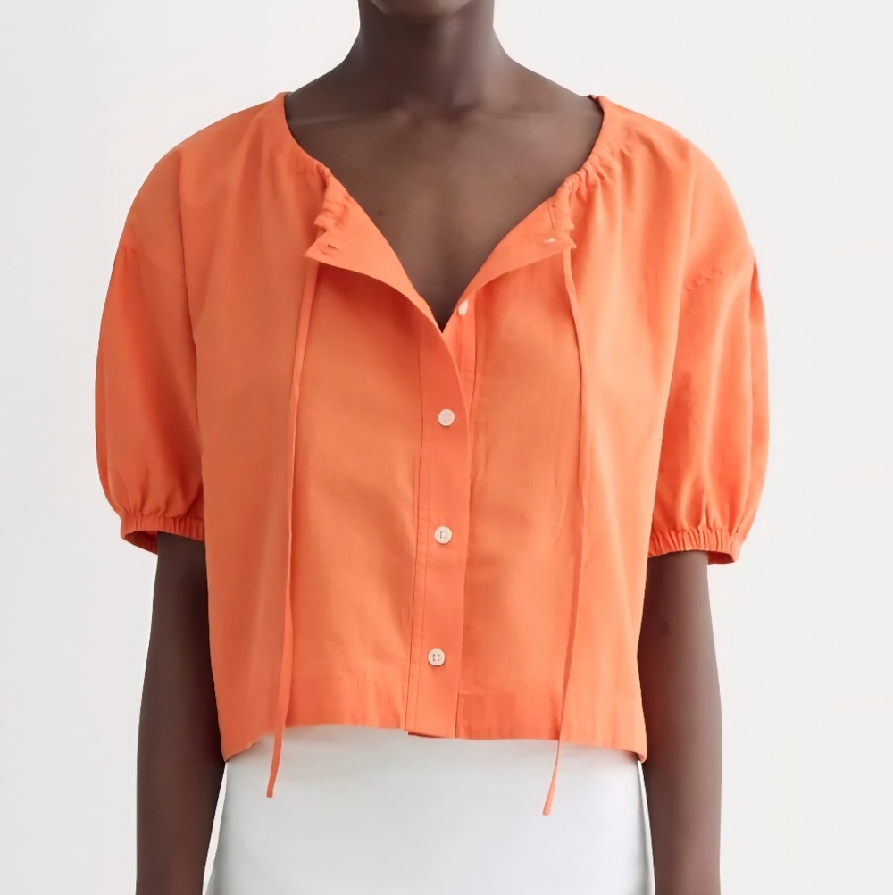 NWT Everlane Orange Button-Front Short Sleeve Blouse XS